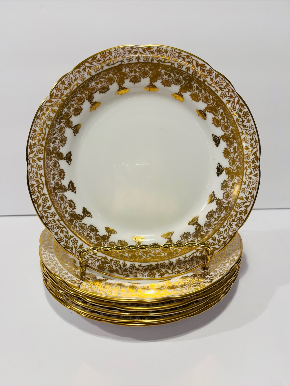Very Rare Royal Stafford Gold Regent Filigree Bread & Butter Plates Set of 6